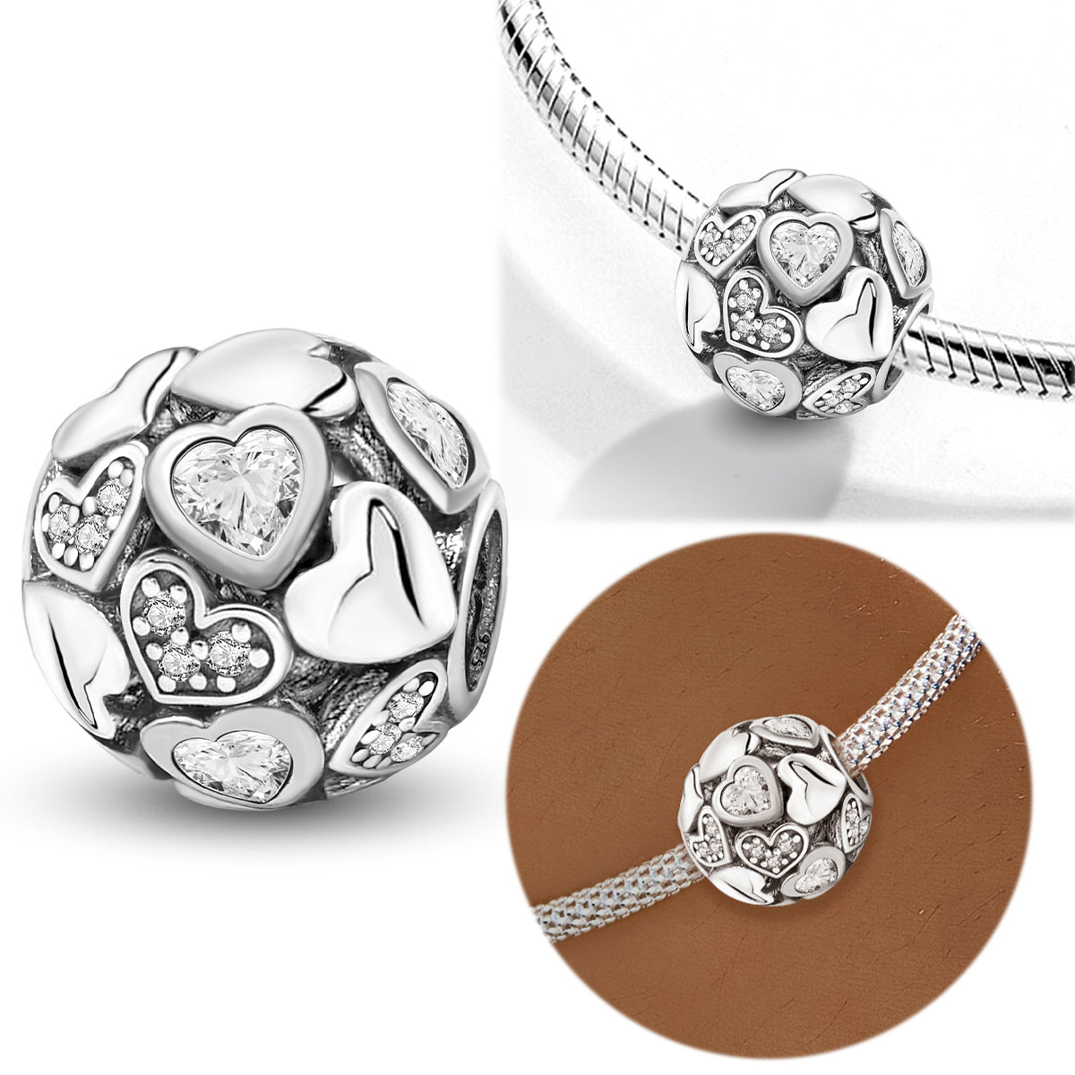 925 Sterling silver heart  charm bead