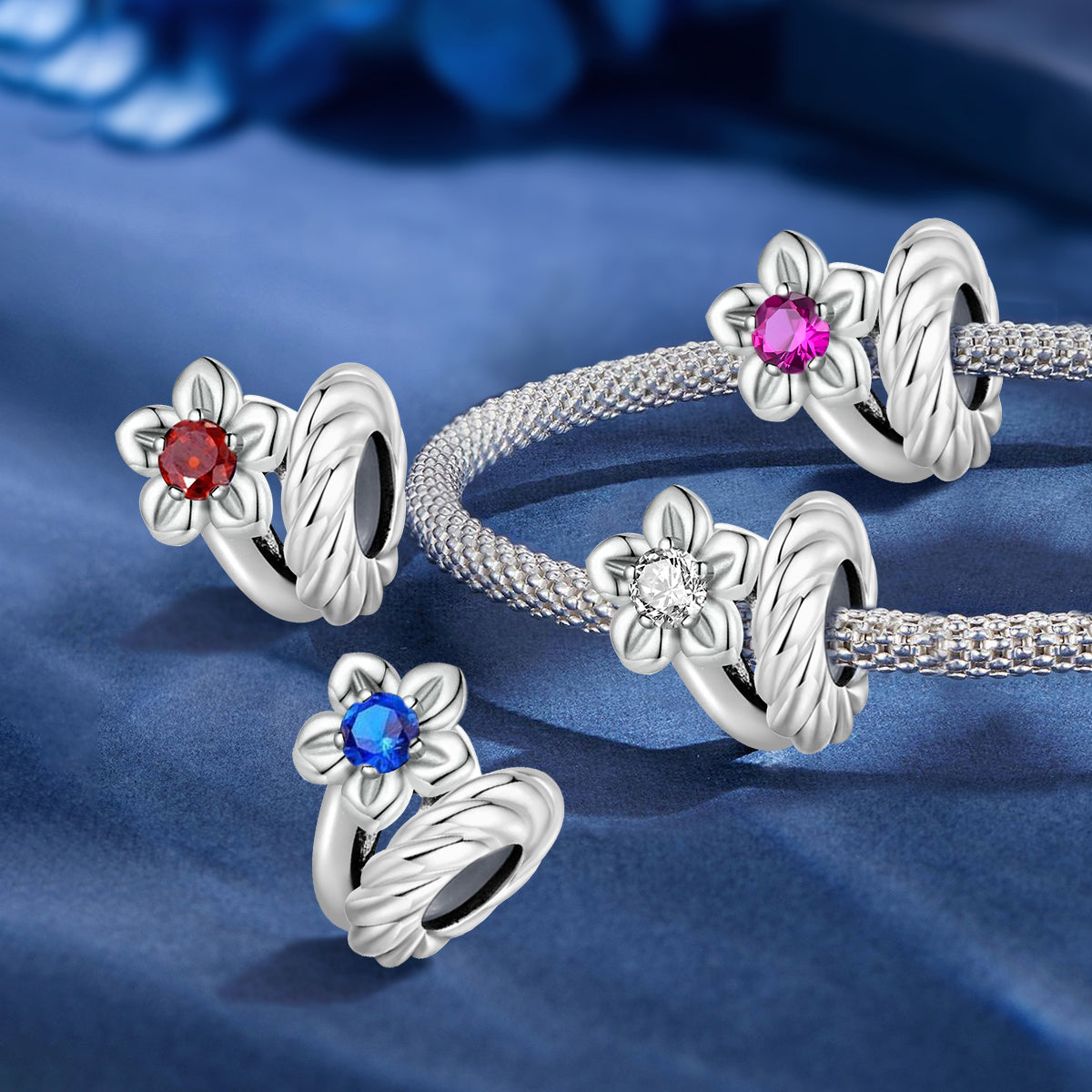 925 Sterling silver flower charm bead