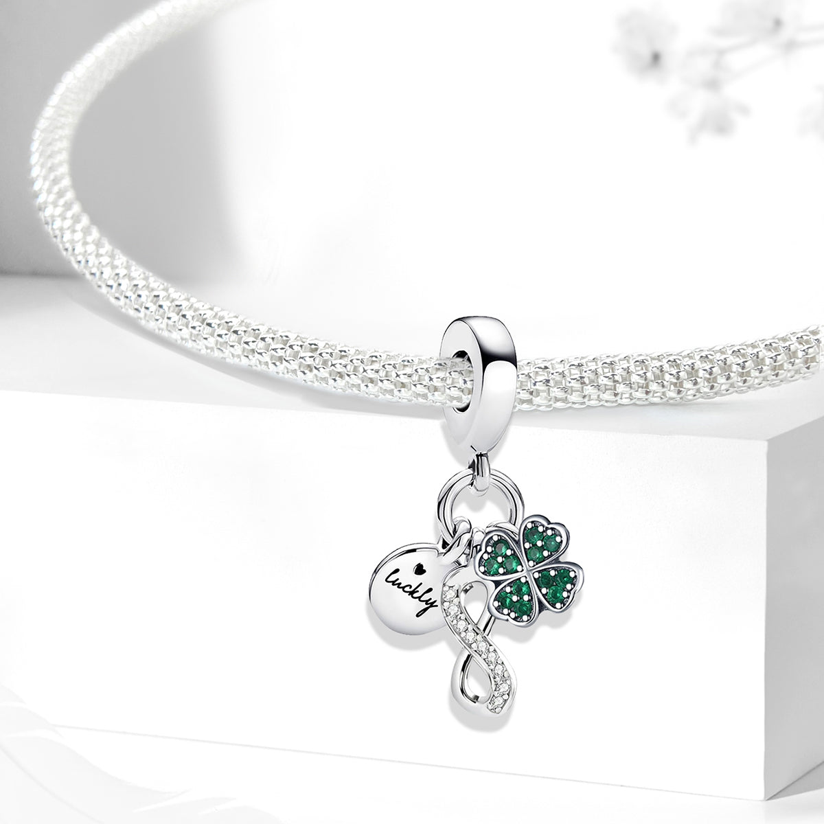 925 Sterling silver four-leaf clover charm bead