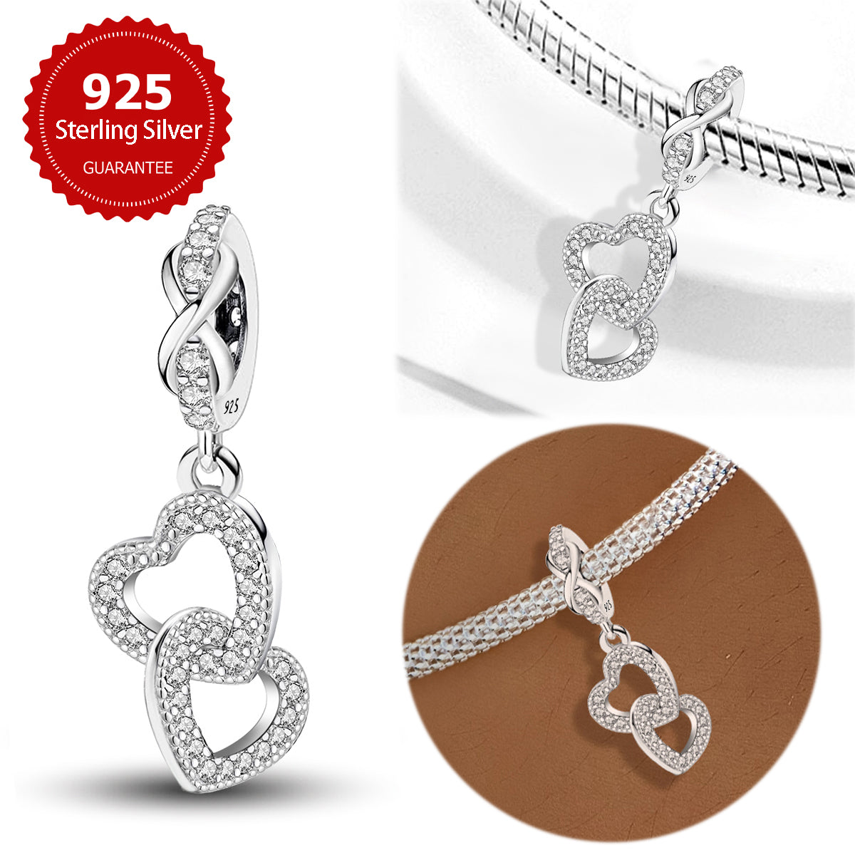925 Sterling silver heart  charm bead