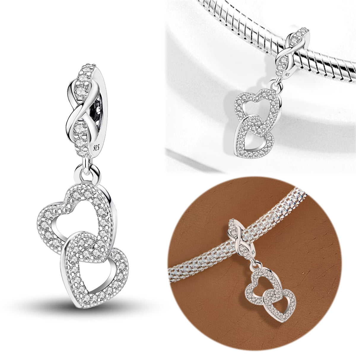 925 Sterling silver heart  charm bead
