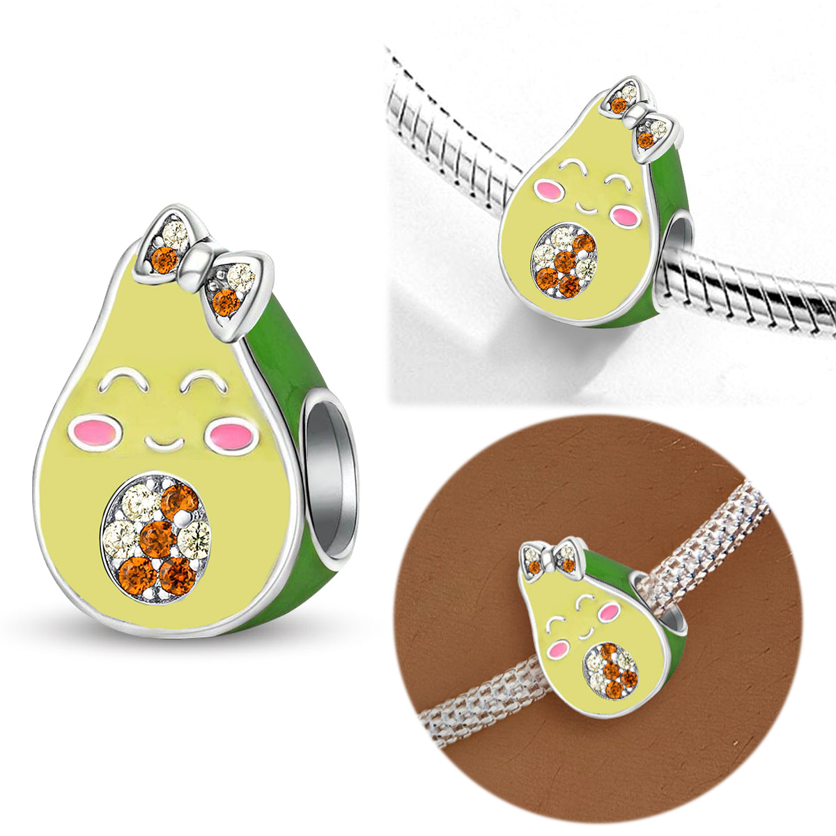 925 Sterling silver avocado bead