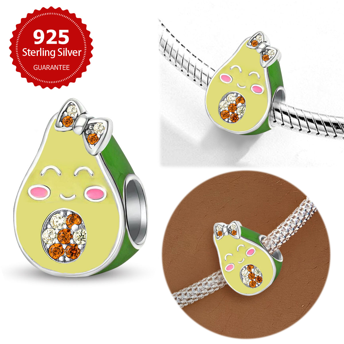 925 Sterling silver avocado bead