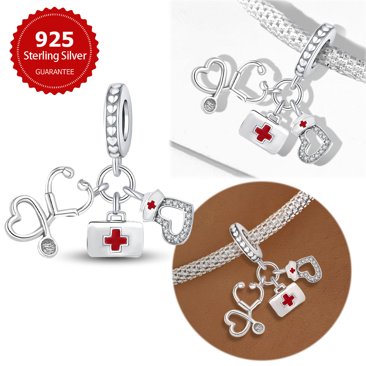 925 Sterling silver first aid kit charm bead