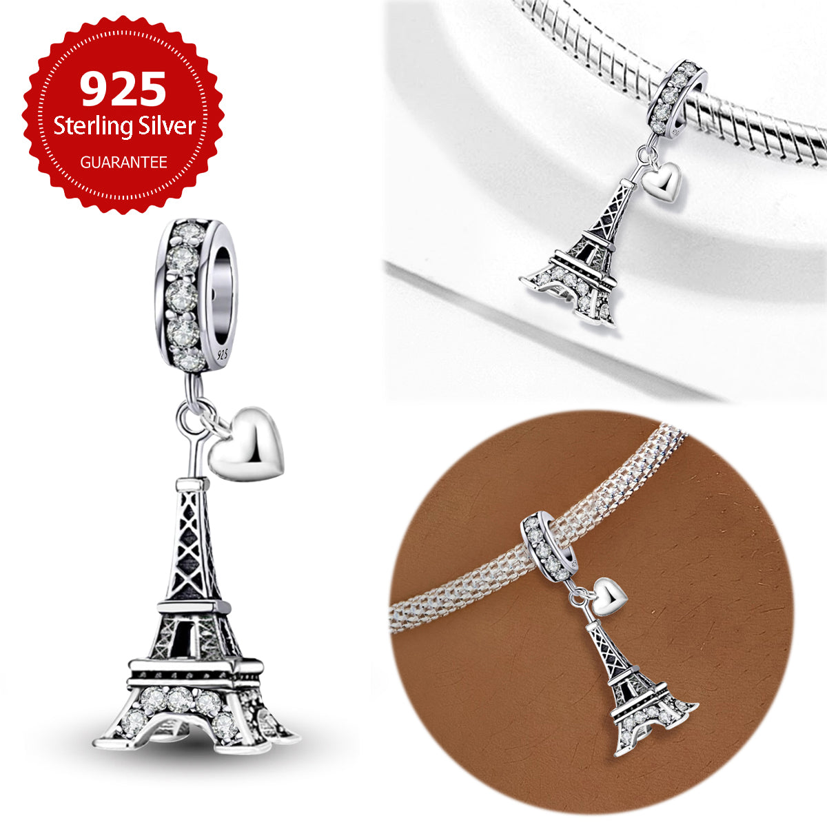 925 Sterling silver Eiffel Tower charm bead