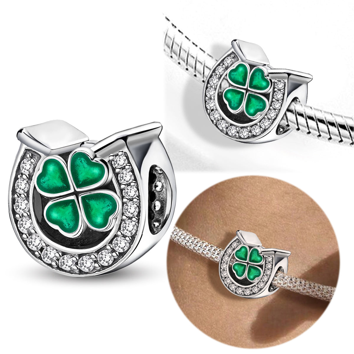 925 Sterling silver four-leaf clover charm bead