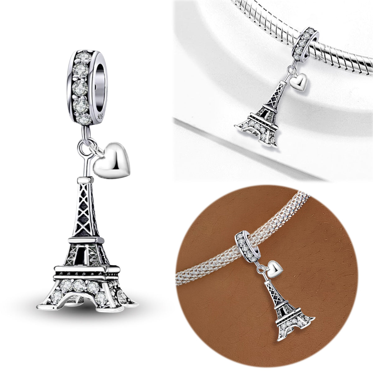 925 Sterling silver Eiffel Tower charm bead