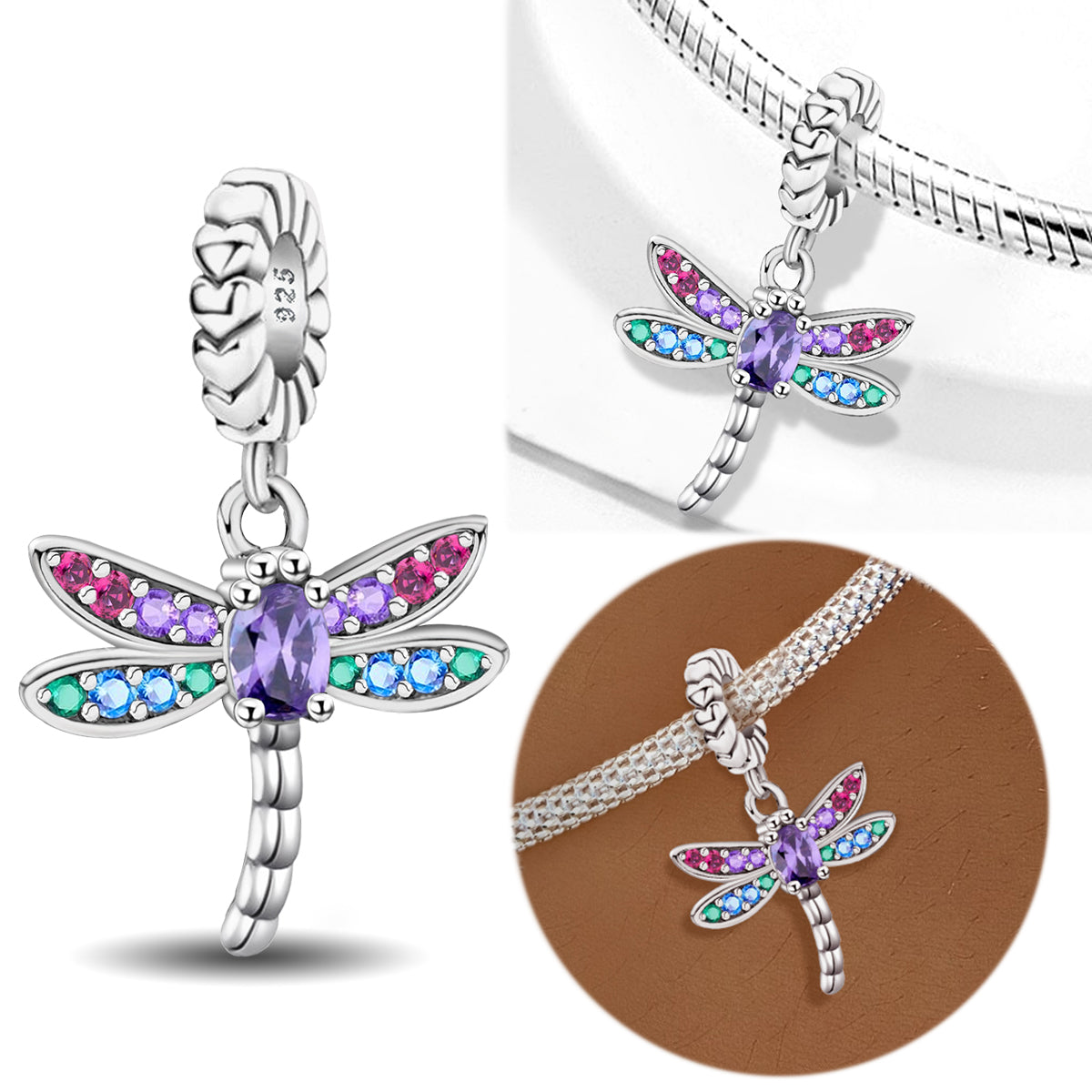 925 Sterling silver dragonfly charm bead