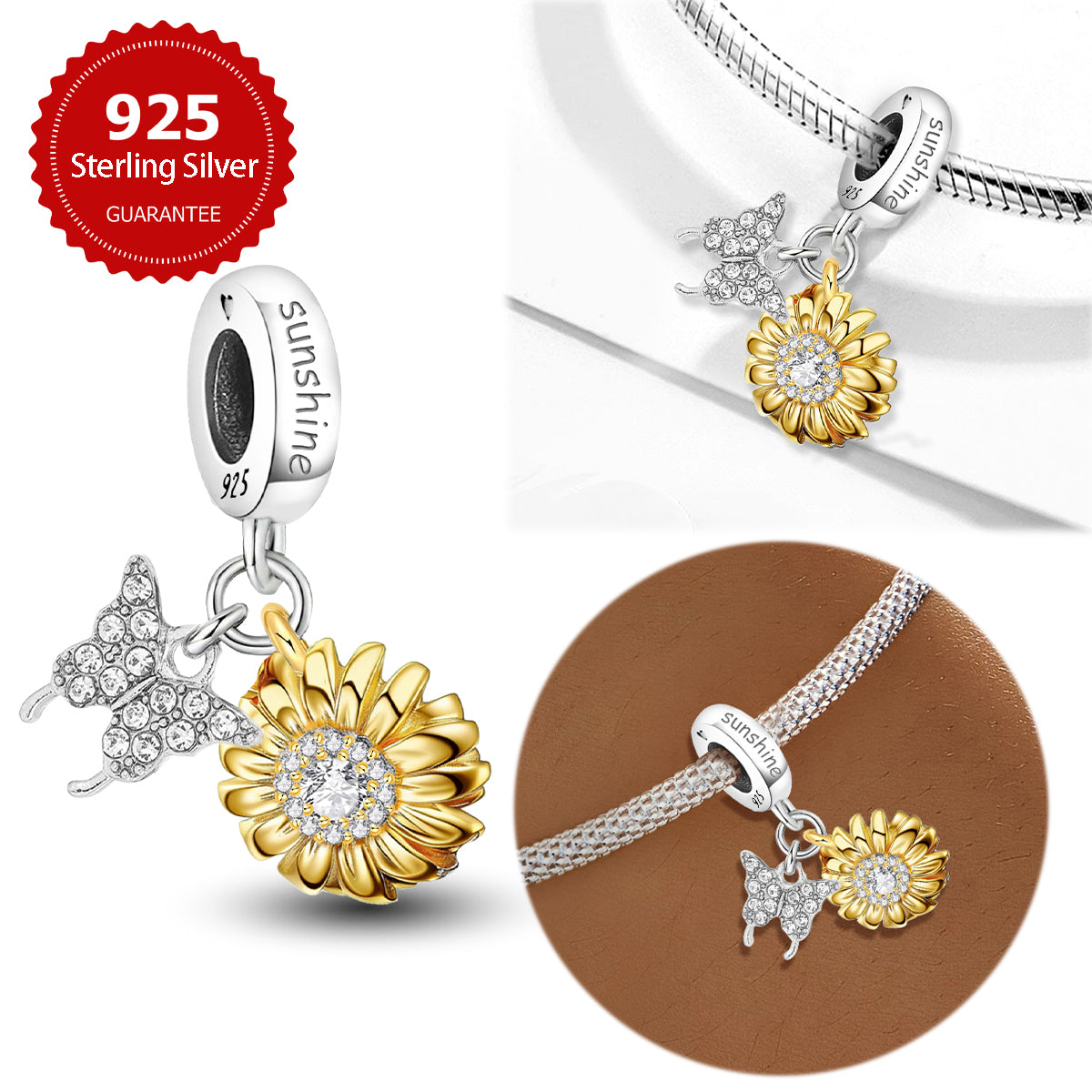 925 Sterling silver butterfly charm bead