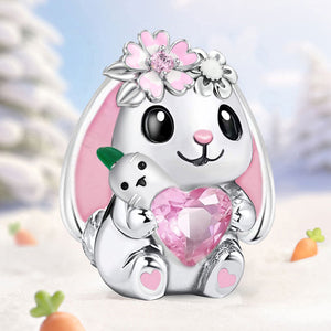 **Rabbit Beads | Black Foam Base + Pink Zirconia | Cute Design**