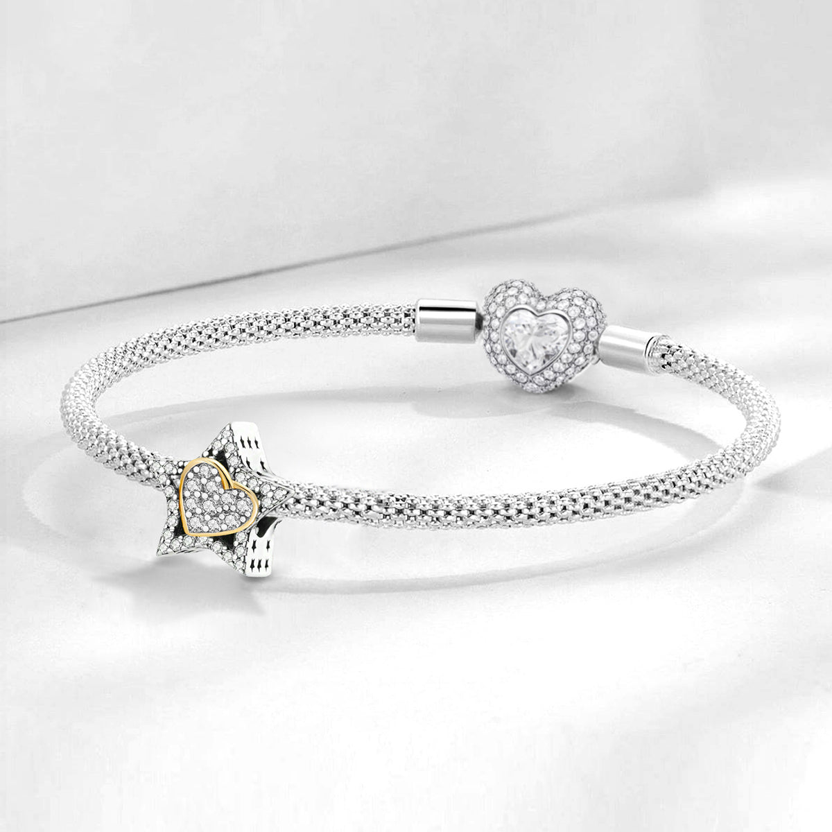 Star-Heart-Beads--Platinum-and-Gold-and-White-Zirconium