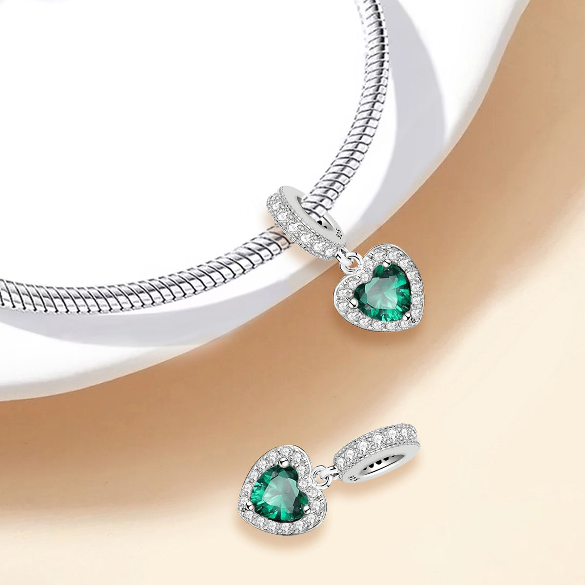 925 Sterling silver heart  charm bead