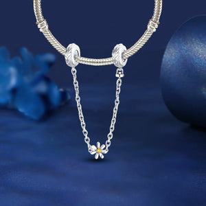 Leaf and Daisy Safety Chain (with Rubber Ring) | Blackened Deep Golden Zircon