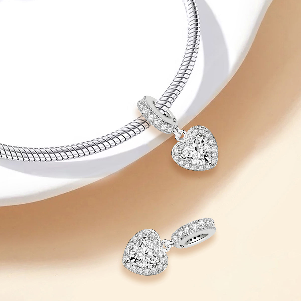 925 Sterling silver heart  charm bead