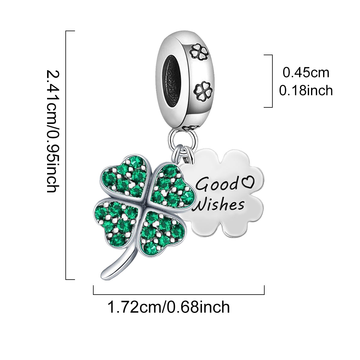 925 Sterling silver four-leaf clover charm bead