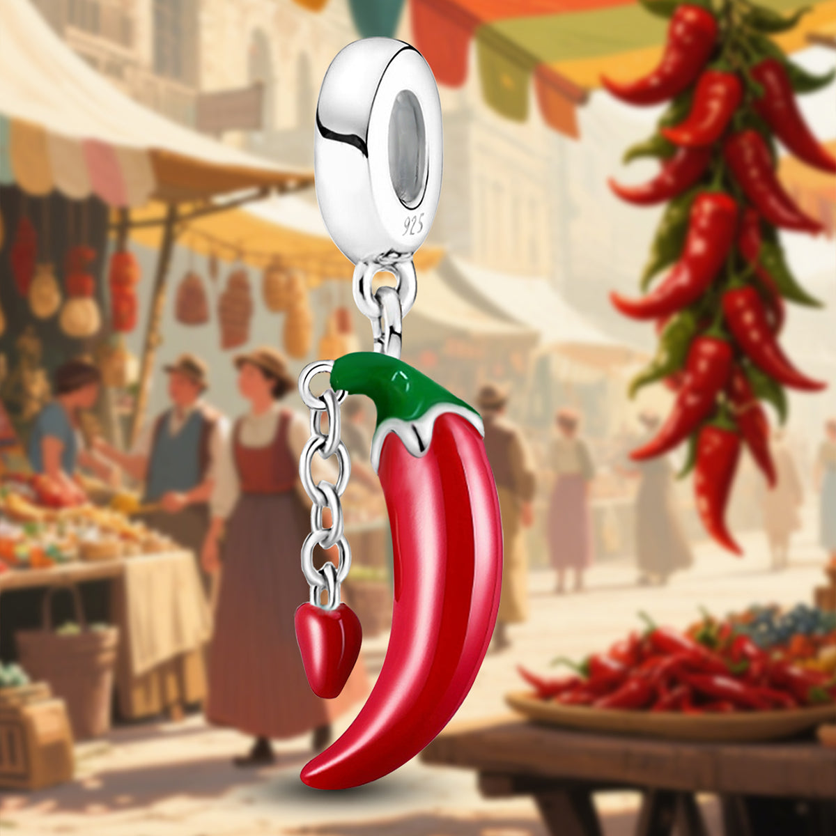 925 Sterling silver chili charm bead