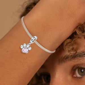 **Paw Print Charm | Black and Pink Zirconia | Cute Design**