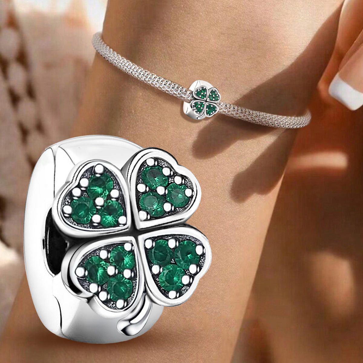 925 Sterling silver four-leaf clover charm bead