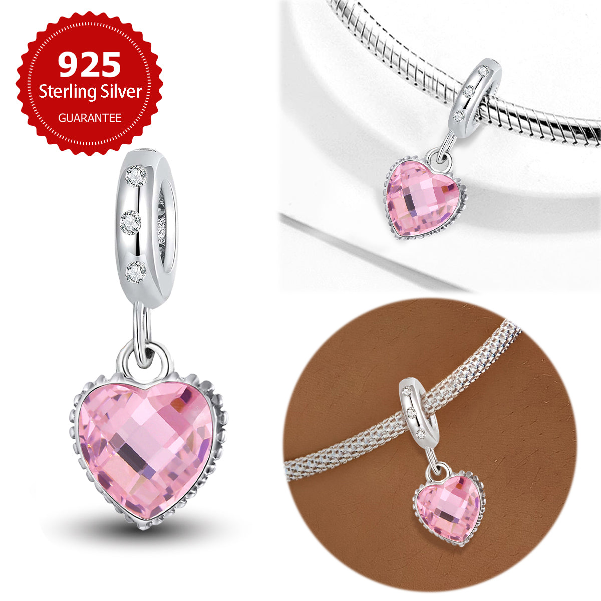 925 Sterling silver heart  charm bead