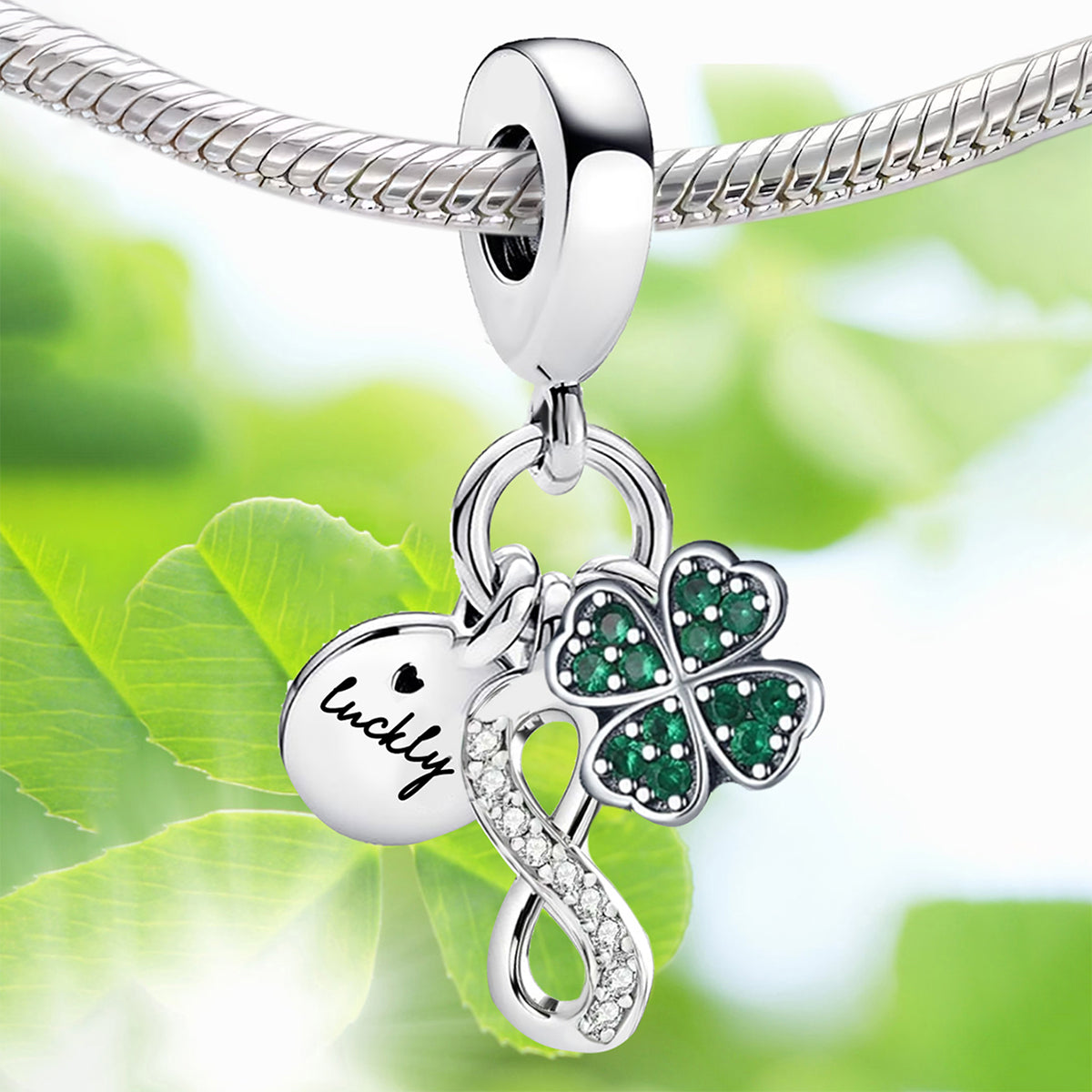 925 Sterling silver four-leaf clover charm bead