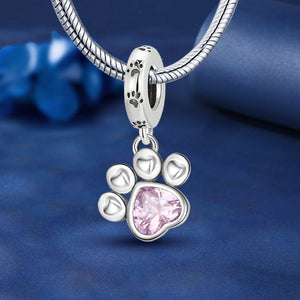 **Paw Print Charm | Black and Pink Zirconia | Cute Design**