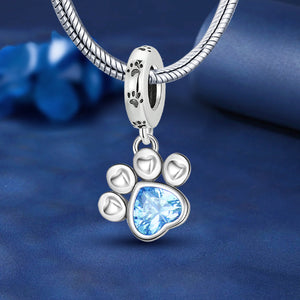 **Paw Print Charm | Black and Sea Blue Zircon | Personalized Design**