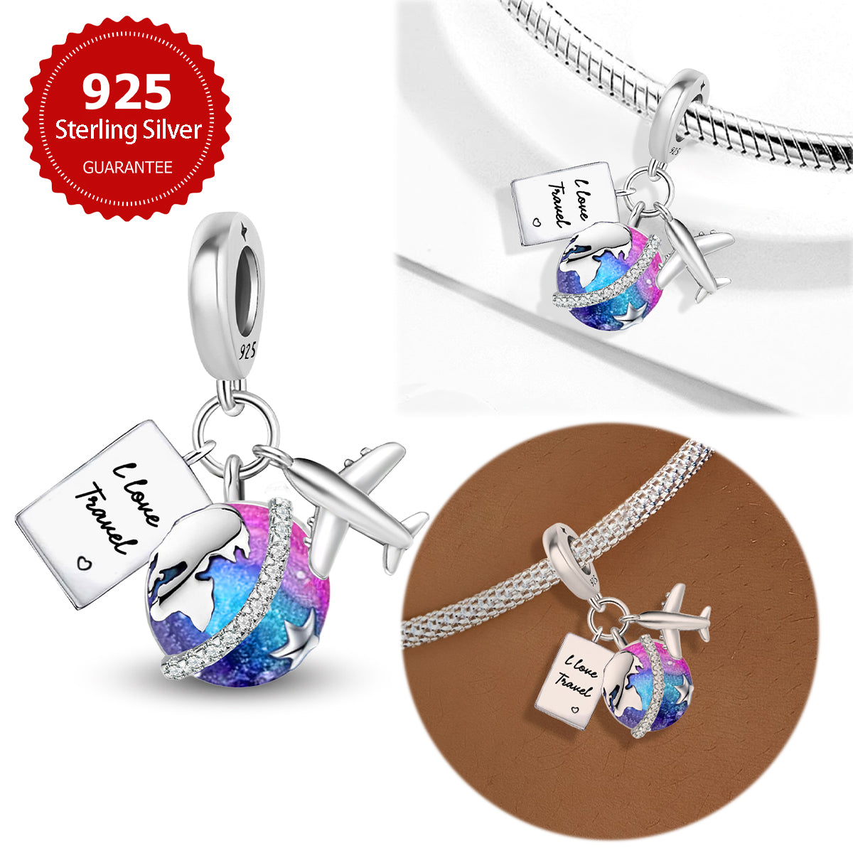 925 Sterling silver airplane charm bead