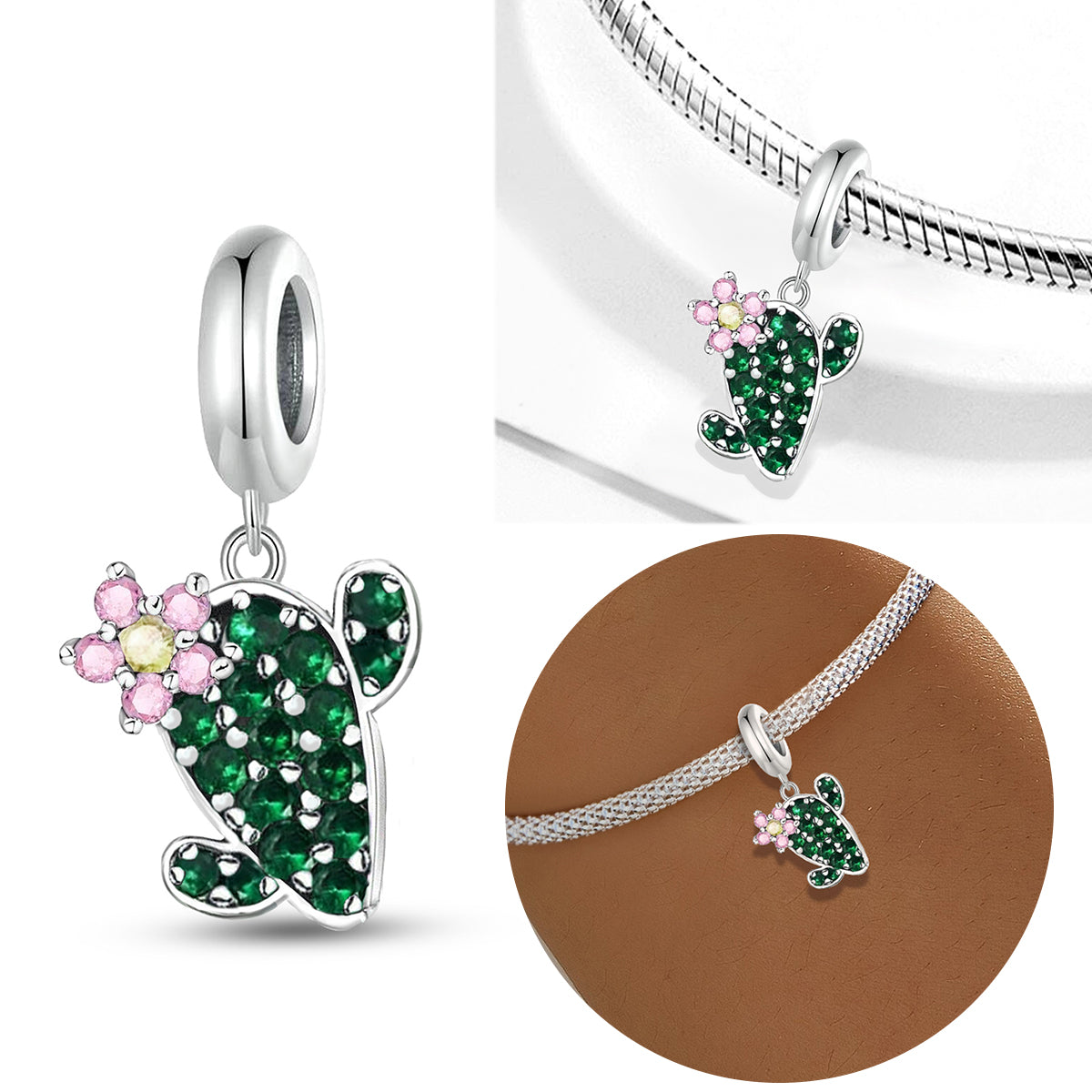 925 Sterling silver cactus charm bead