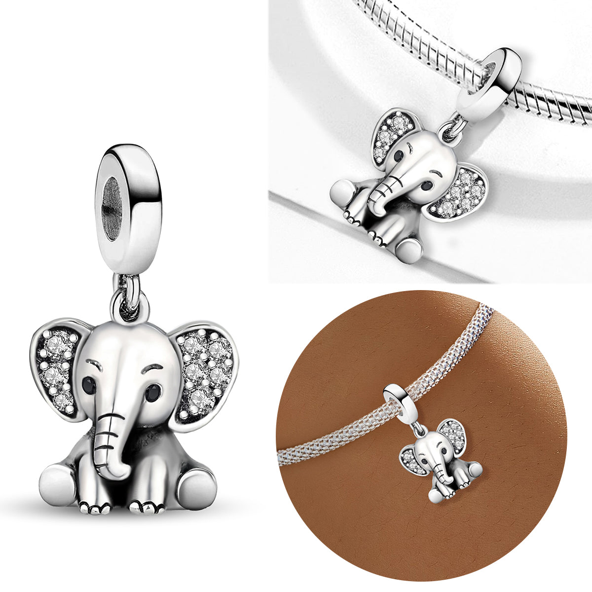 925 Sterling silver elephant charm bead