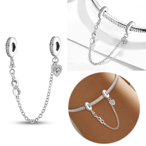 Infinity Heart Safety Chain (with Rubber Ring) | Black and White Zirconia