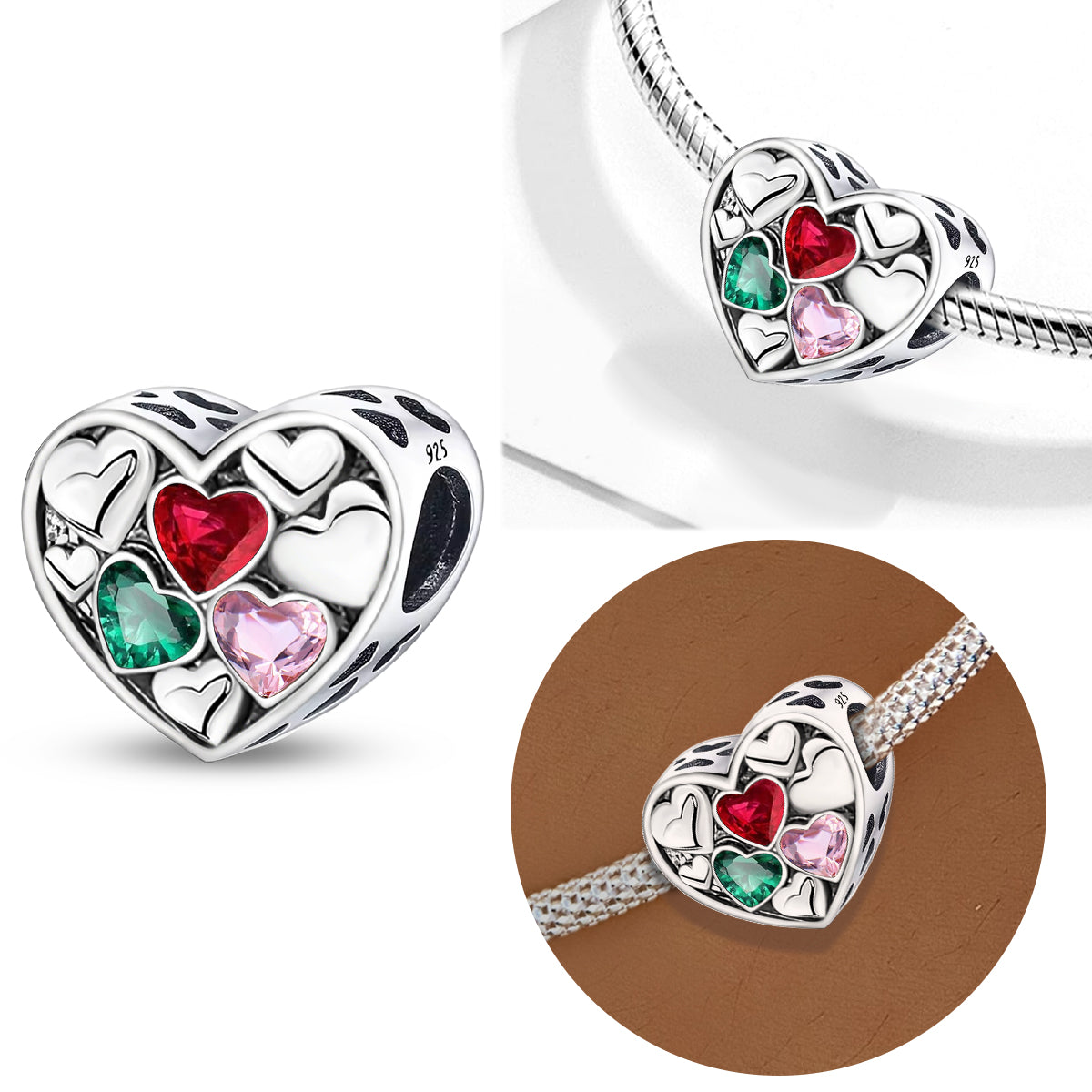 925 Sterling silver heart  charm bead