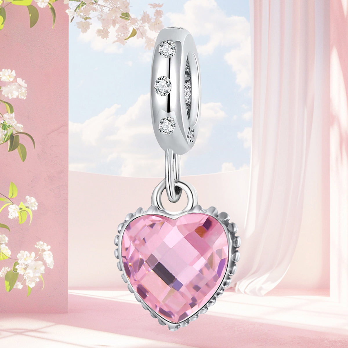 925 Sterling silver heart  charm bead