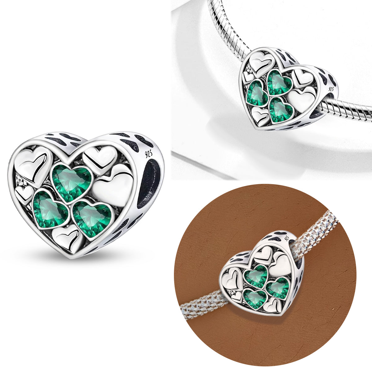 925 Sterling silver heart  charm bead