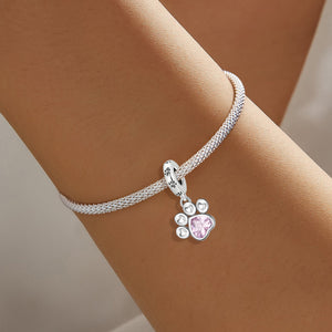 **Paw Print Charm | Black and Pink Zirconia | Cute Design**
