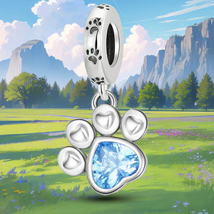 **Paw Print Charm | Black and Sea Blue Zircon | Personalized Design**