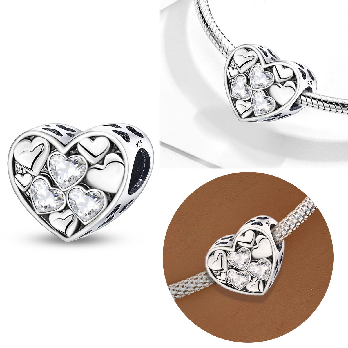 925 Sterling silver heart  charm bead