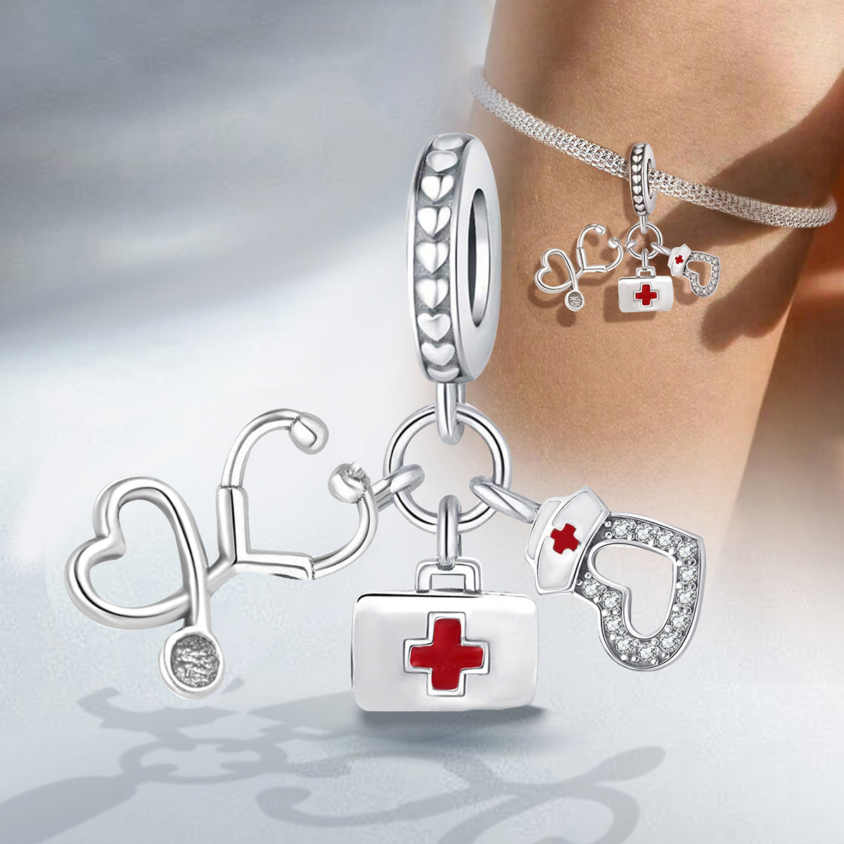 925 Sterling silver first aid kit charm bead