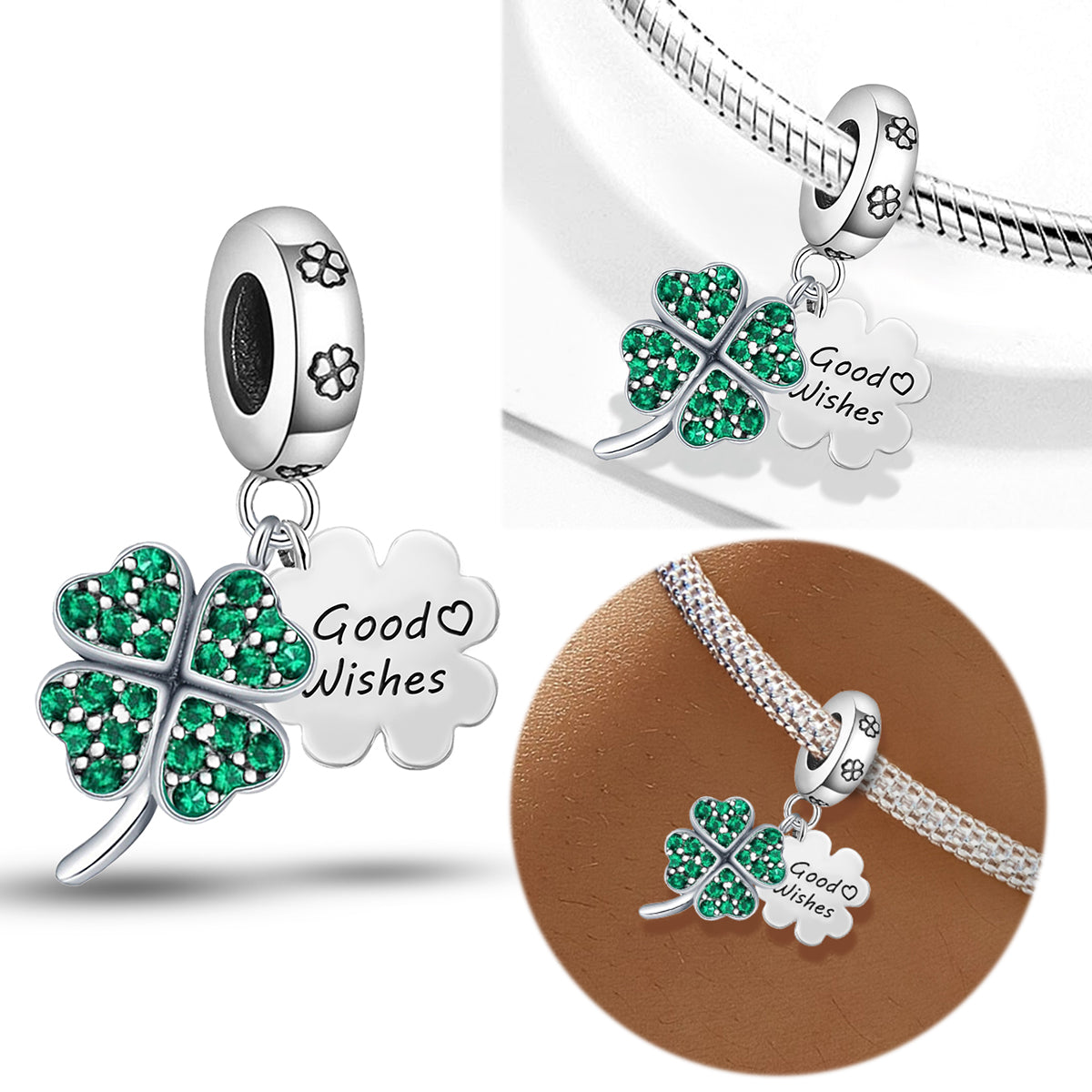 925 Sterling silver four-leaf clover charm bead