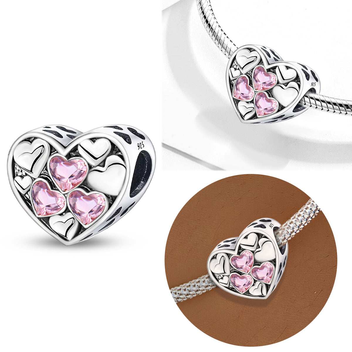 925 Sterling silver heart  charm bead