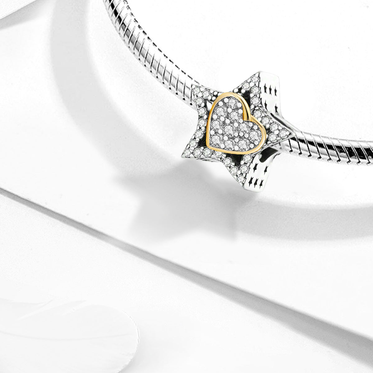 Star-Heart-Beads--Platinum-and-Gold-and-White-Zirconium