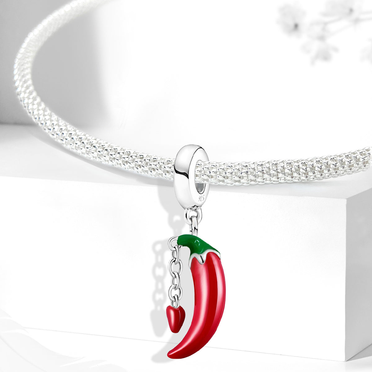 925 Sterling silver chili charm bead