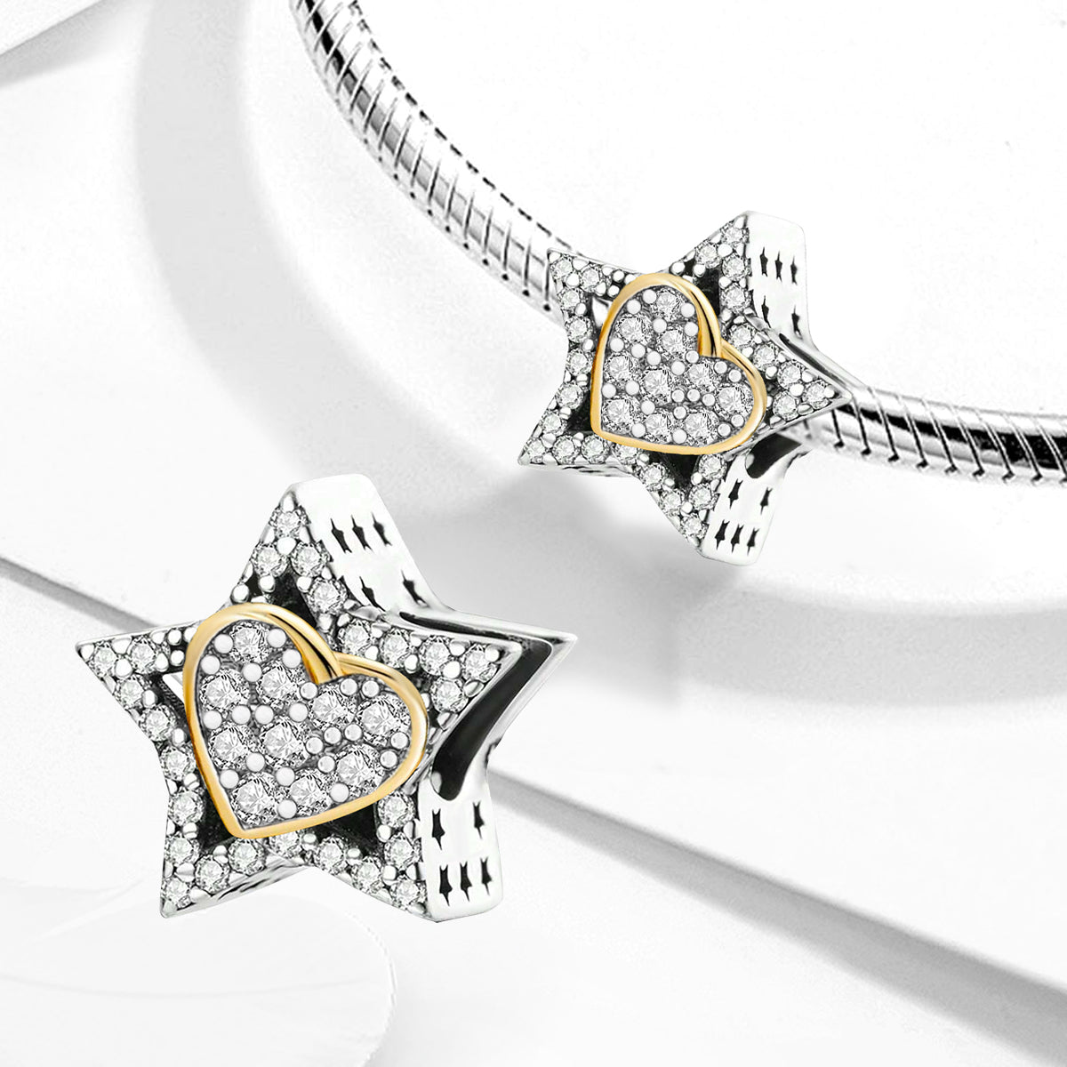 Star-Heart-Beads--Platinum-and-Gold-and-White-Zirconium