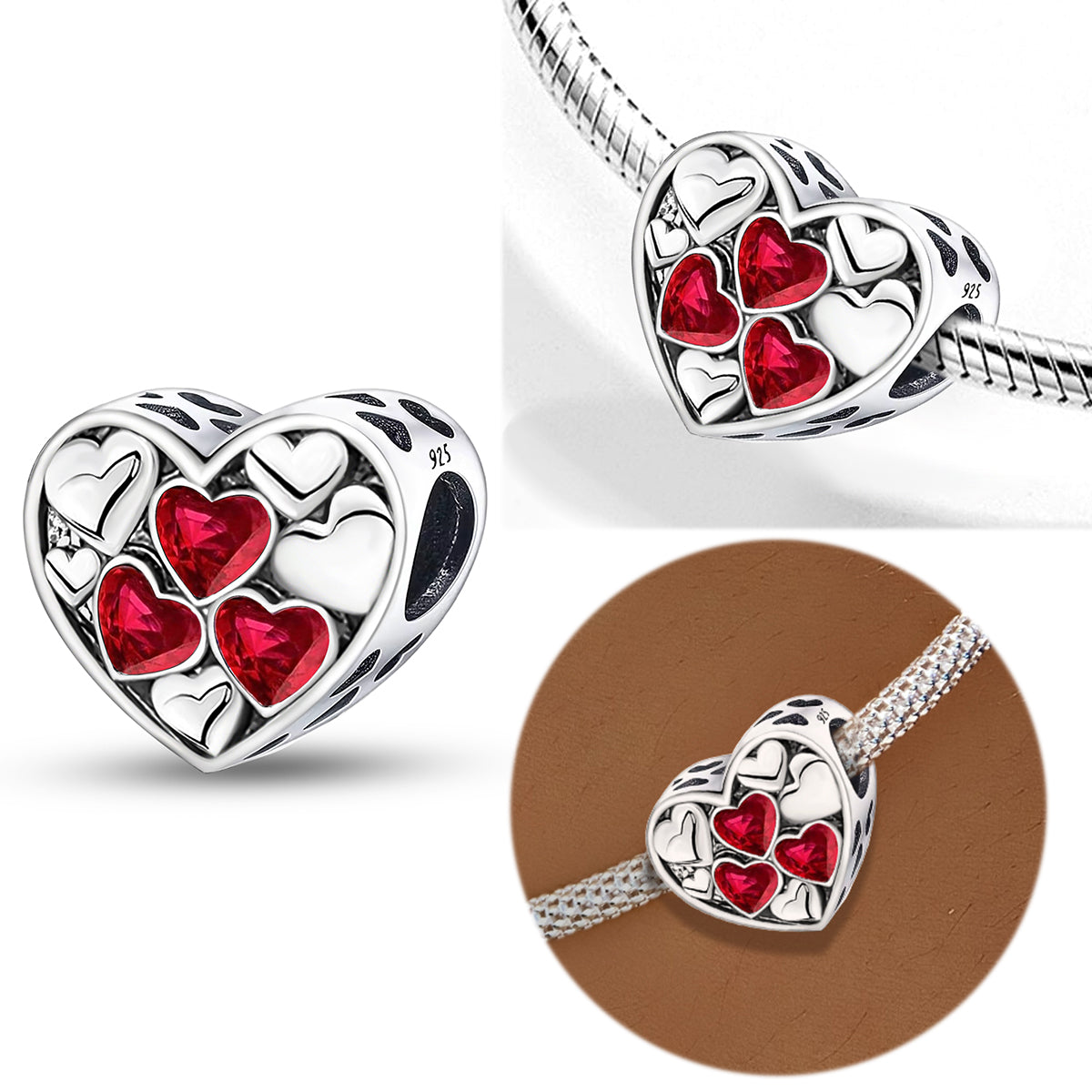 925 Sterling silver heart  charm bead