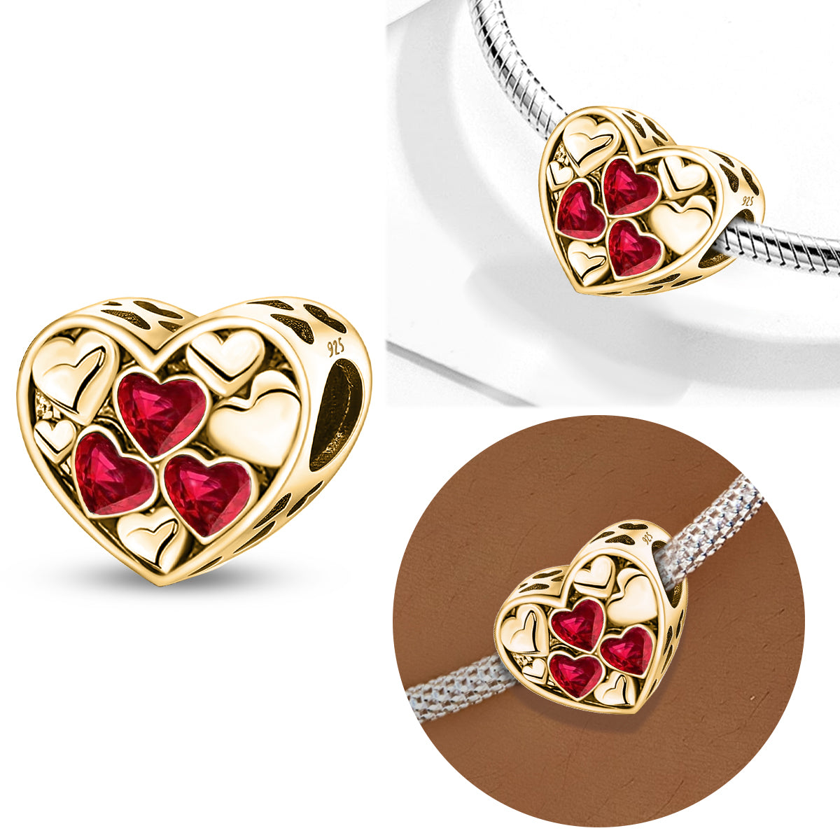 925 Sterling silver heart  charm bead