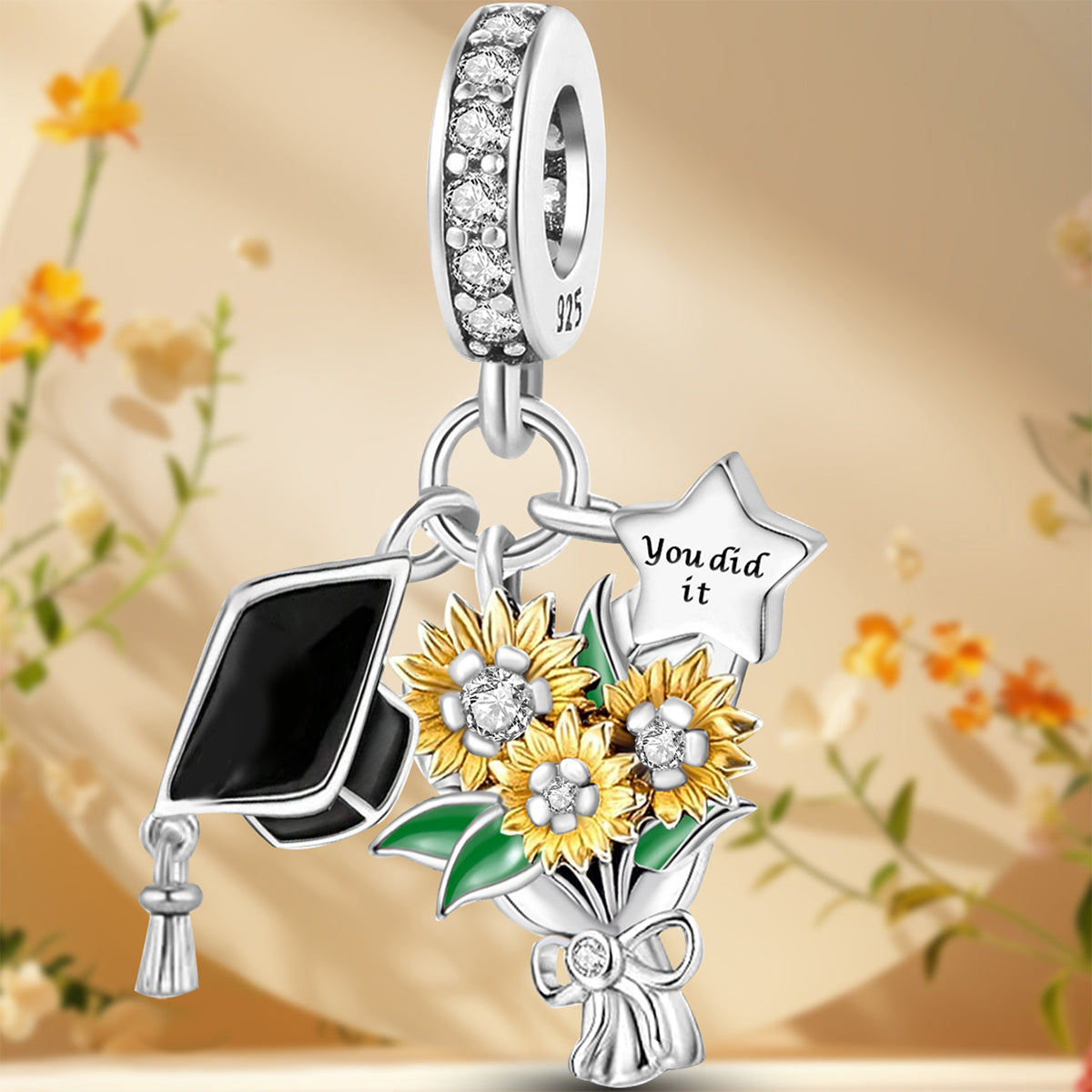 925 Sterling silver sunflower charm bead