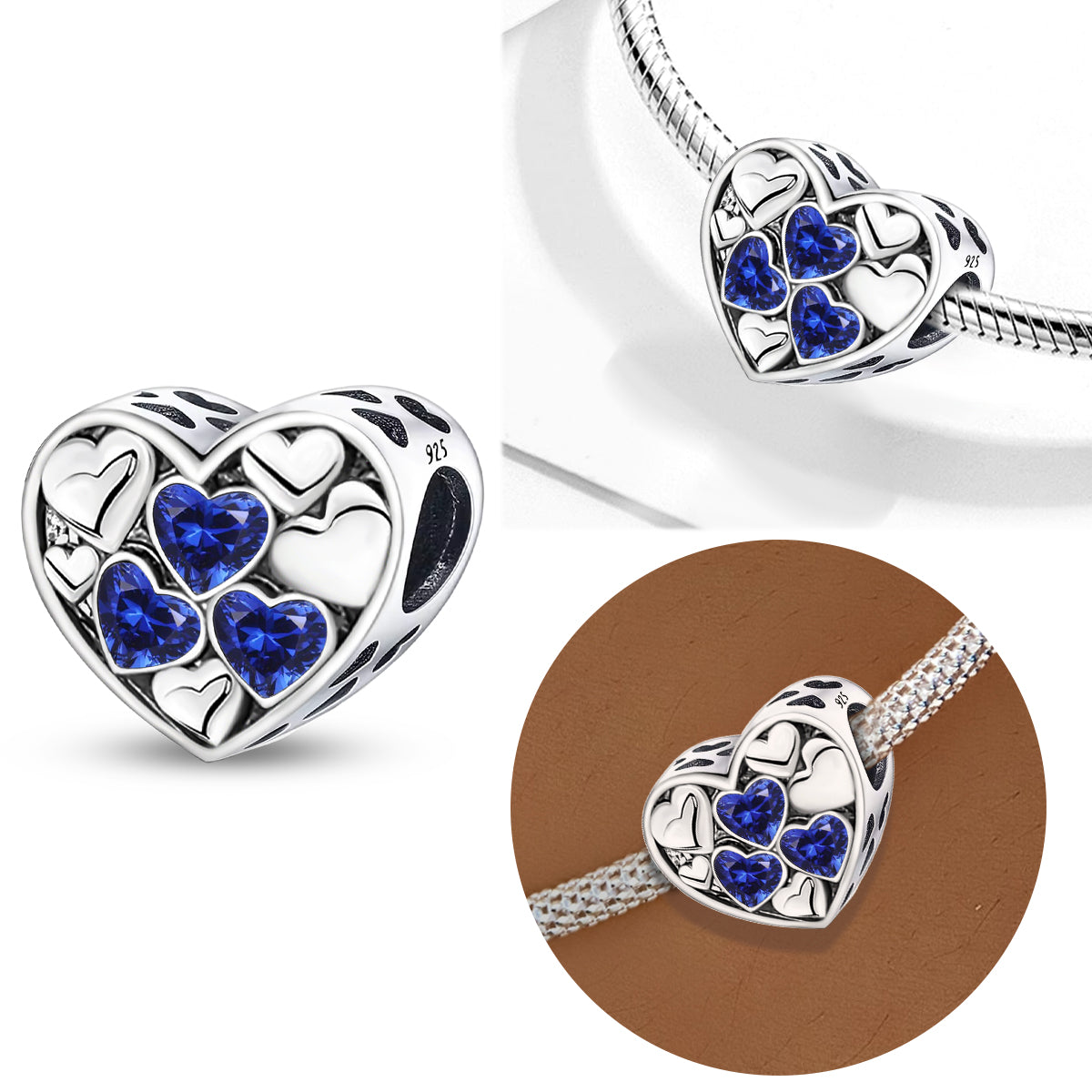 925 Sterling silver heart  charm bead