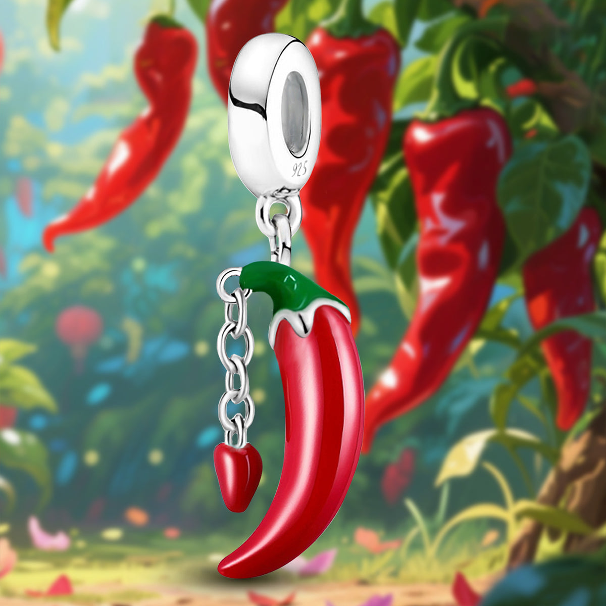 925 Sterling silver chili charm bead