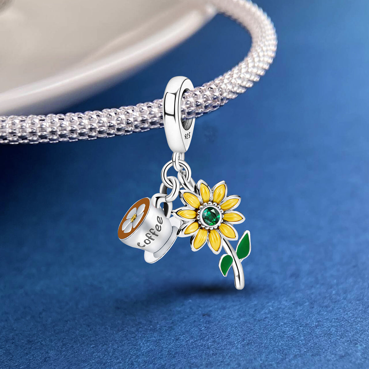 925 Sterling silver sunflower charm bead