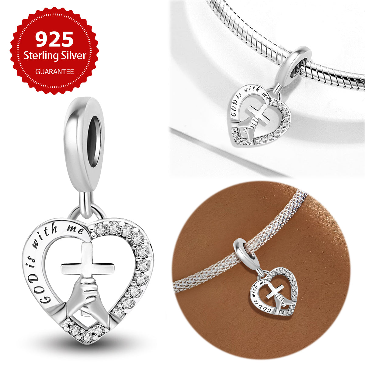 925 Sterling silver heart  charm bead