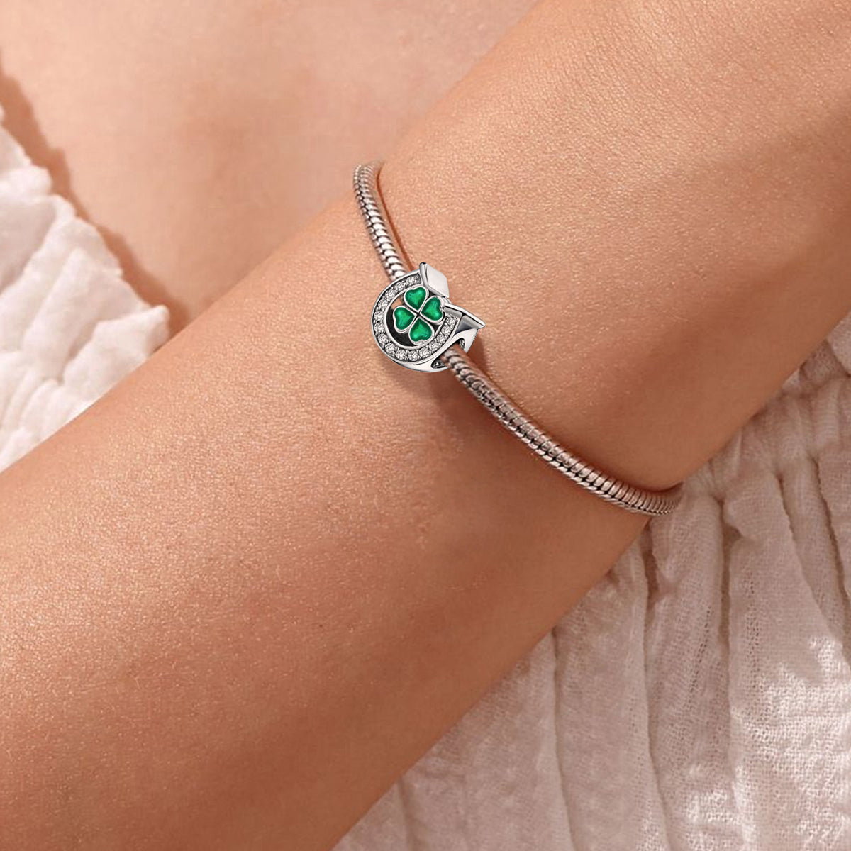 925 Sterling silver four-leaf clover charm bead